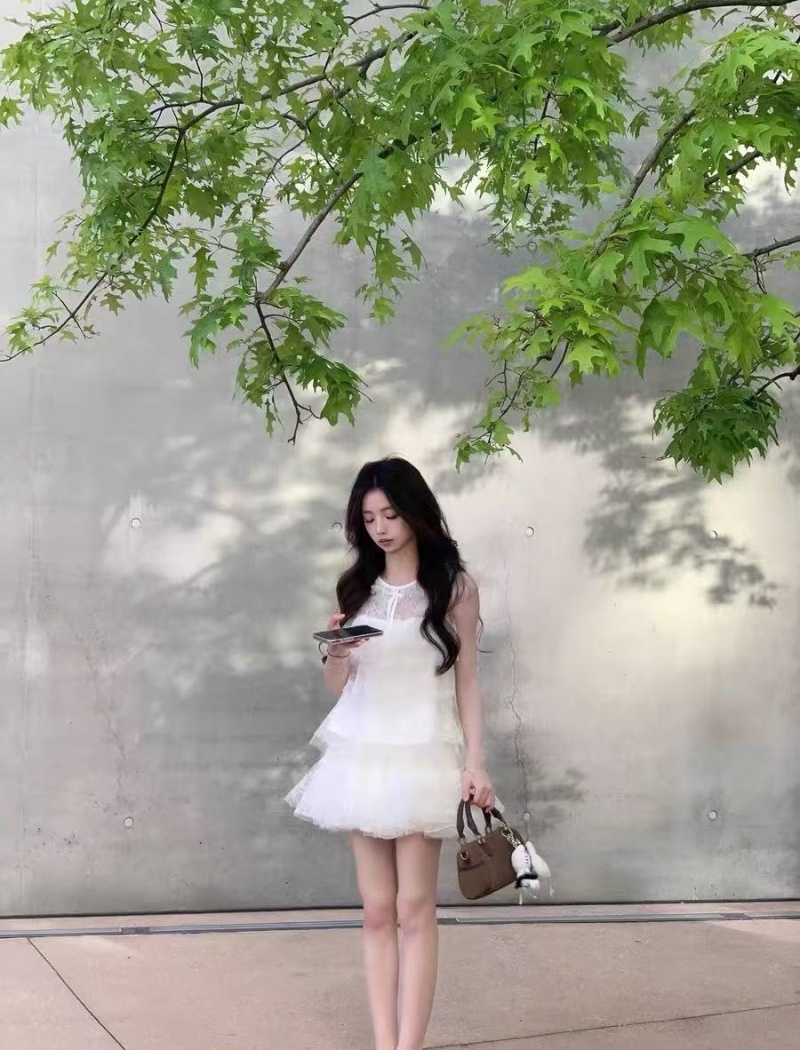 Embroidery short skirt sleeveless tops 2pcs set