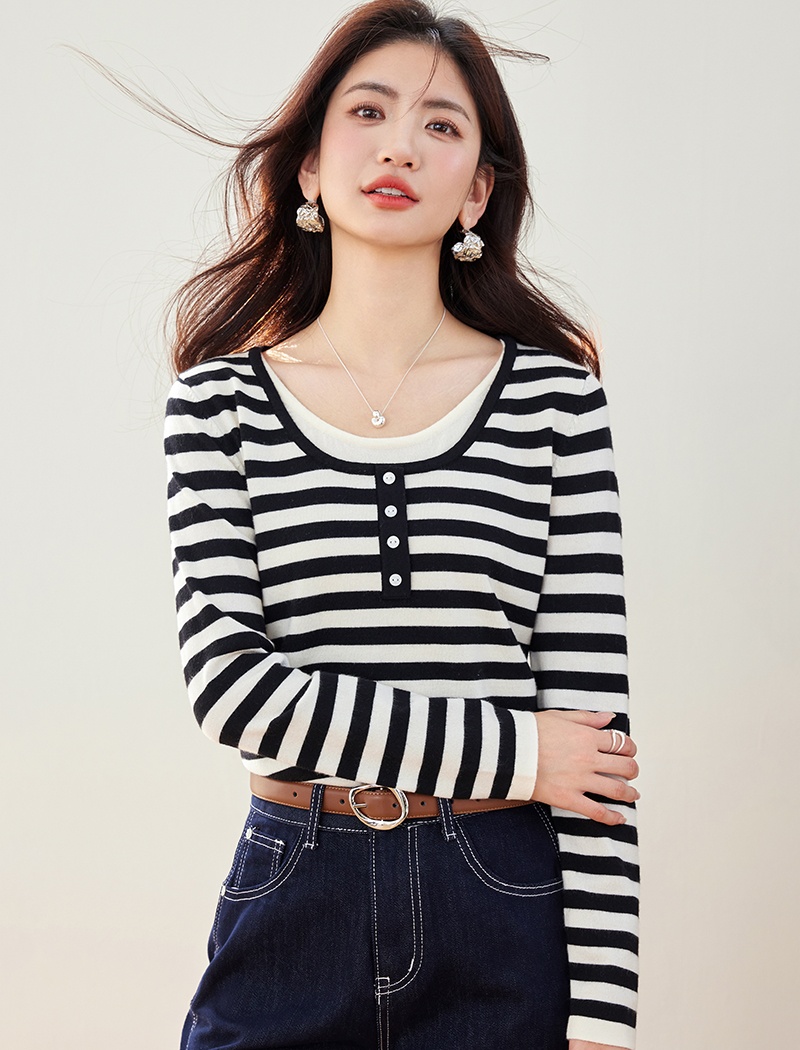 Pseudo-two autumn sweater France style tops