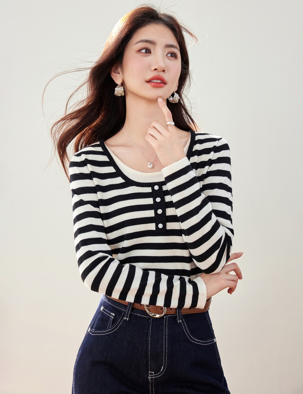 Pseudo-two autumn sweater France style tops