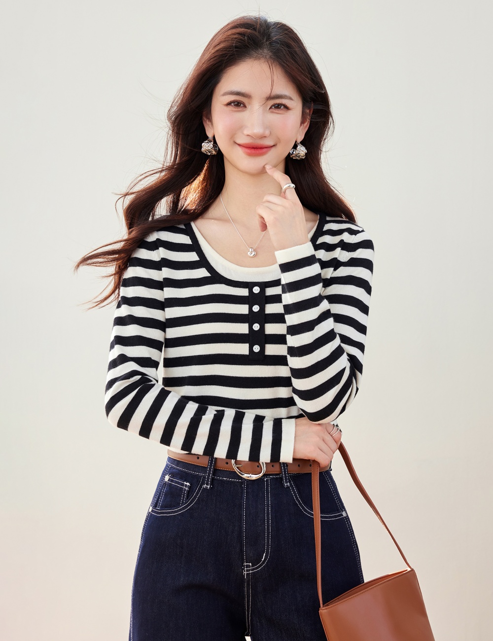 Pseudo-two autumn sweater France style tops