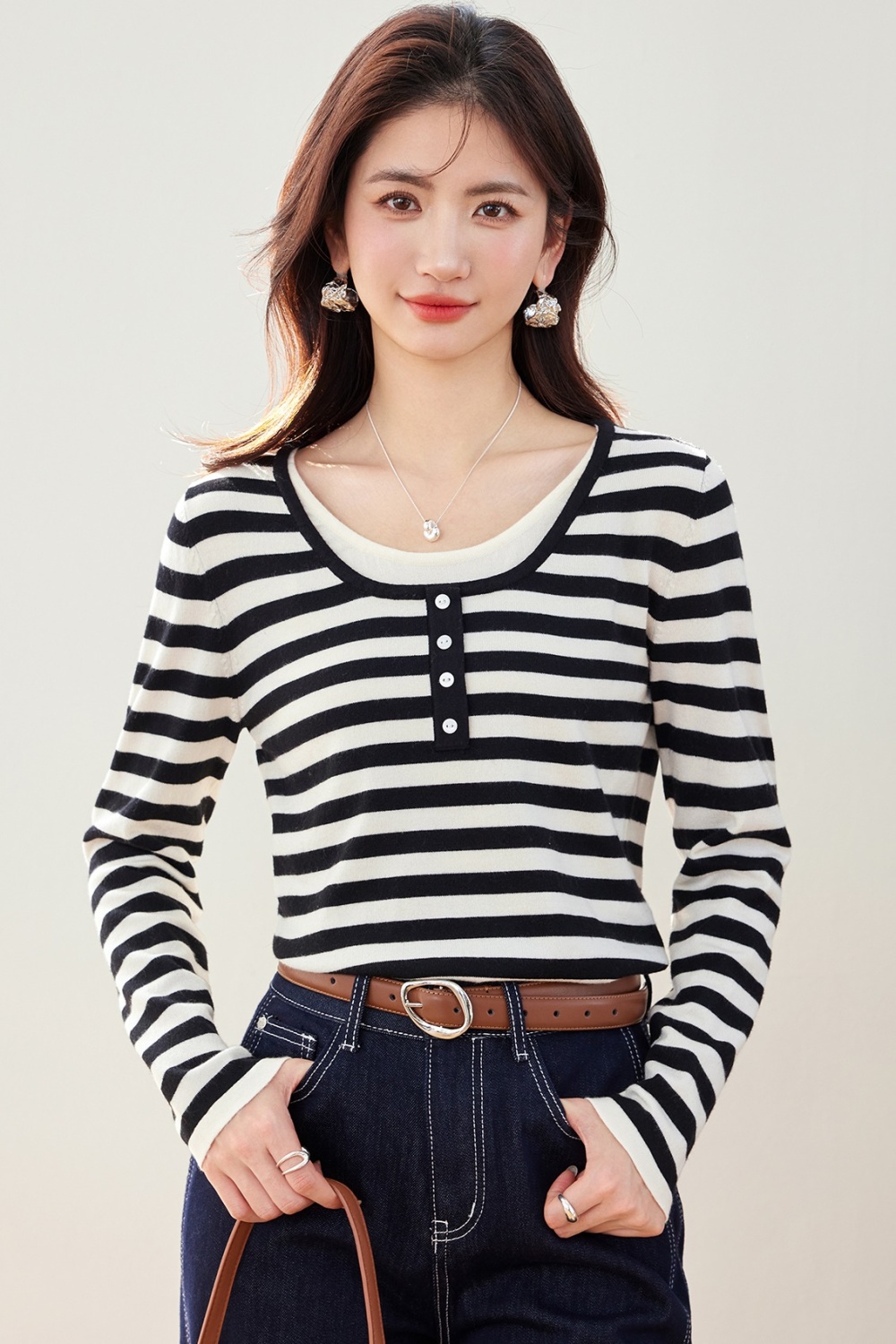 Pseudo-two autumn sweater France style tops