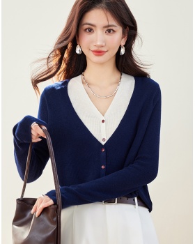 Wool knitted autumn cardigan lazy Pseudo-two tops