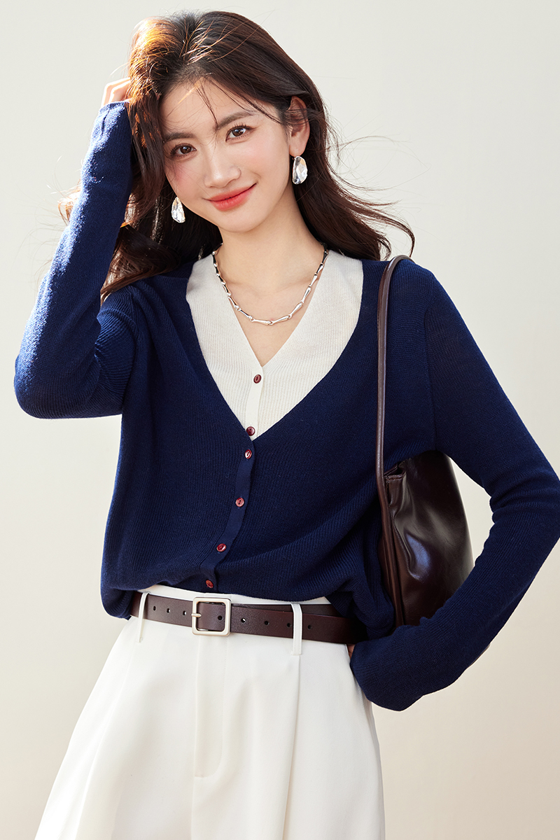Wool knitted autumn cardigan lazy Pseudo-two tops