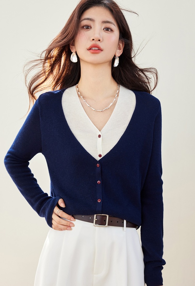 Wool knitted autumn cardigan lazy Pseudo-two tops
