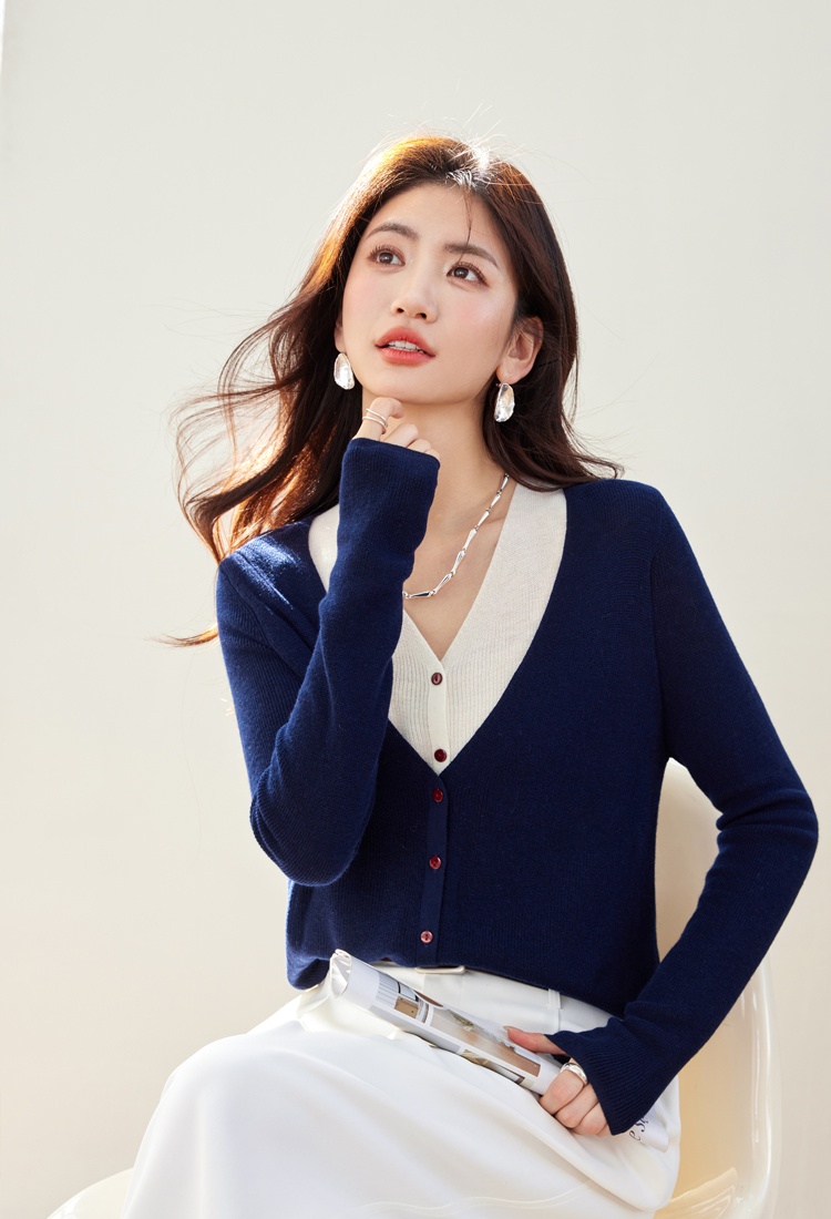 Wool knitted autumn cardigan lazy Pseudo-two tops