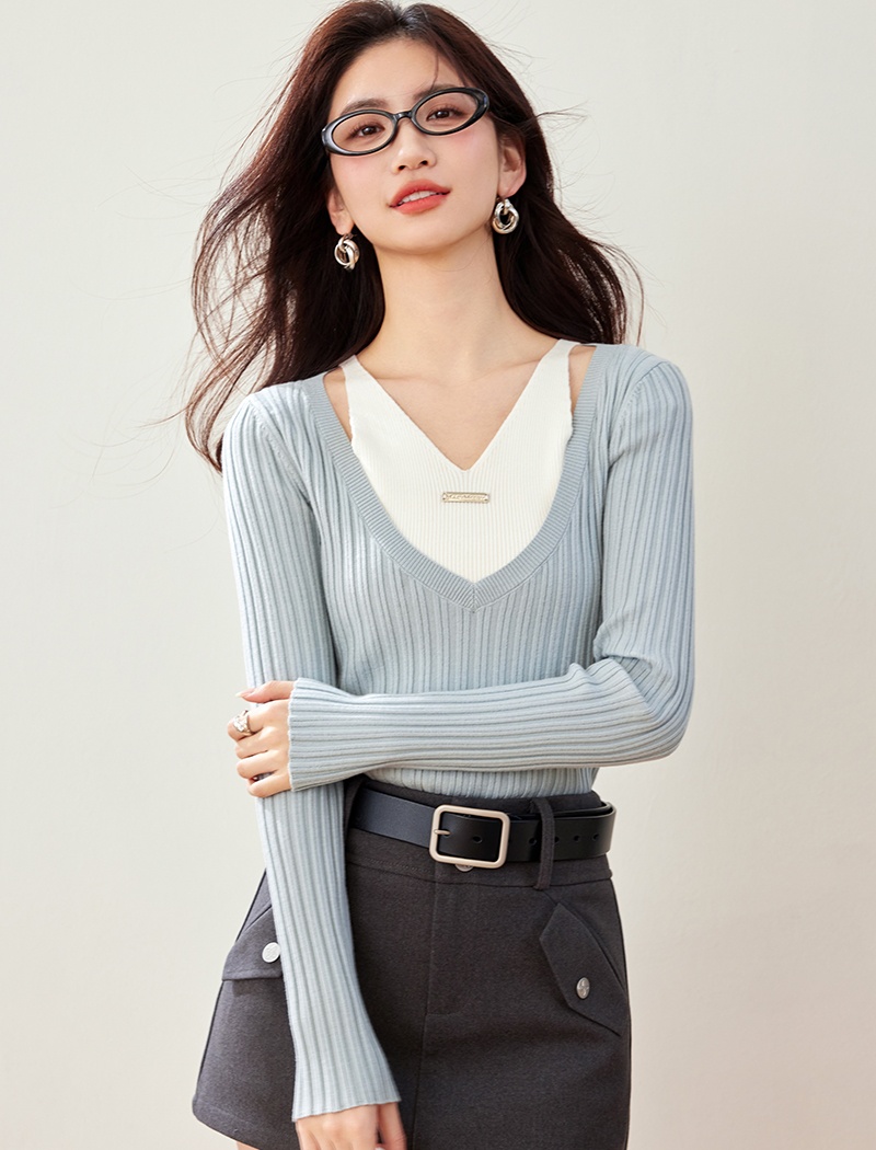 Pseudo-two tops fashion sweater for women