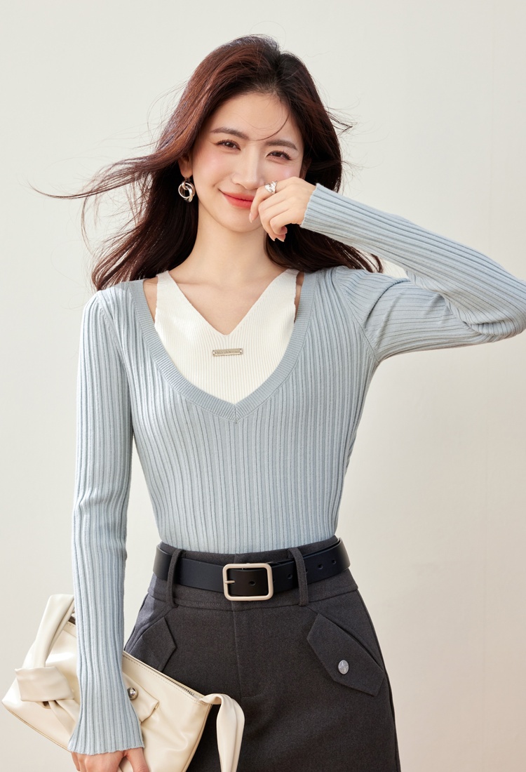 Pseudo-two tops fashion sweater for women