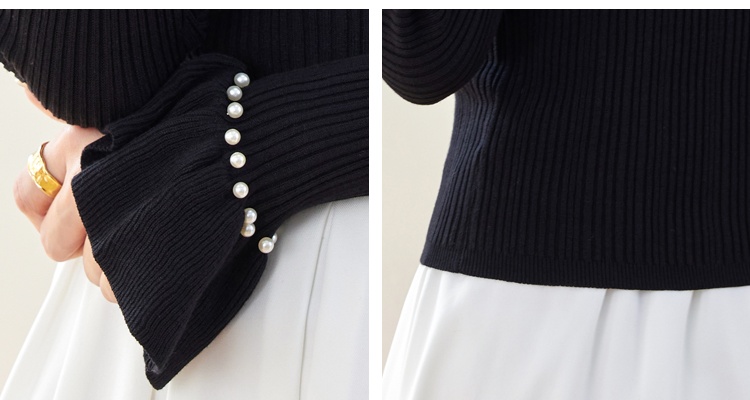 Beading sweater trumpet sleeves bottoming shirt