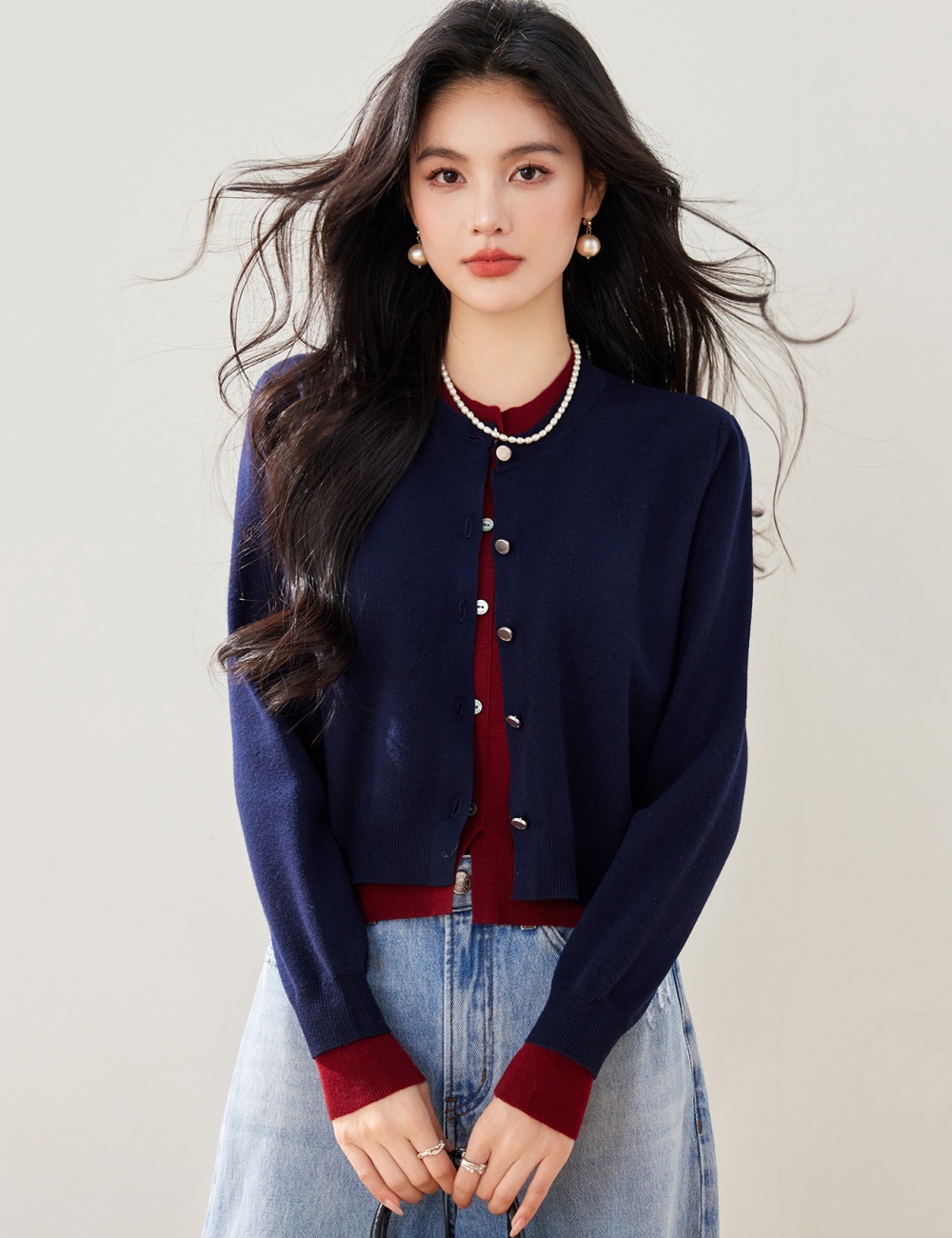 Knitted lazy sweater autumn and winter red tops for women