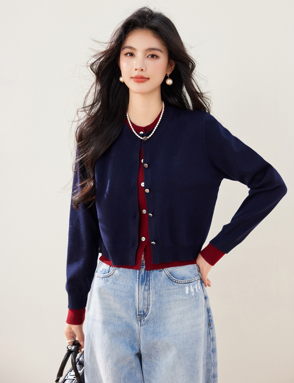 Knitted lazy sweater autumn and winter red tops for women