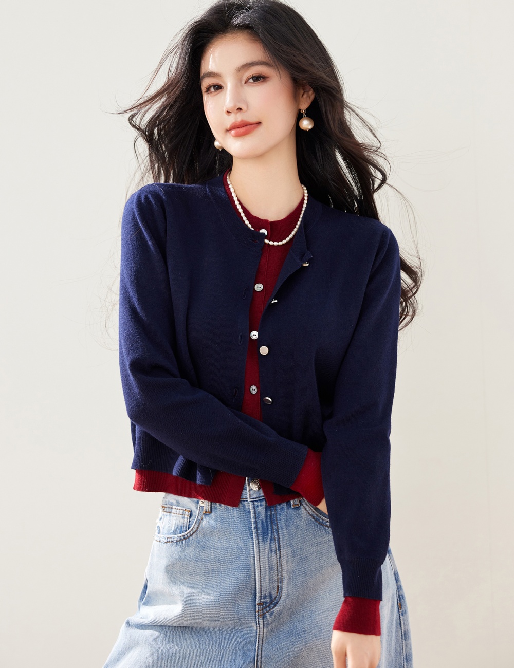 Knitted lazy sweater autumn and winter red tops for women