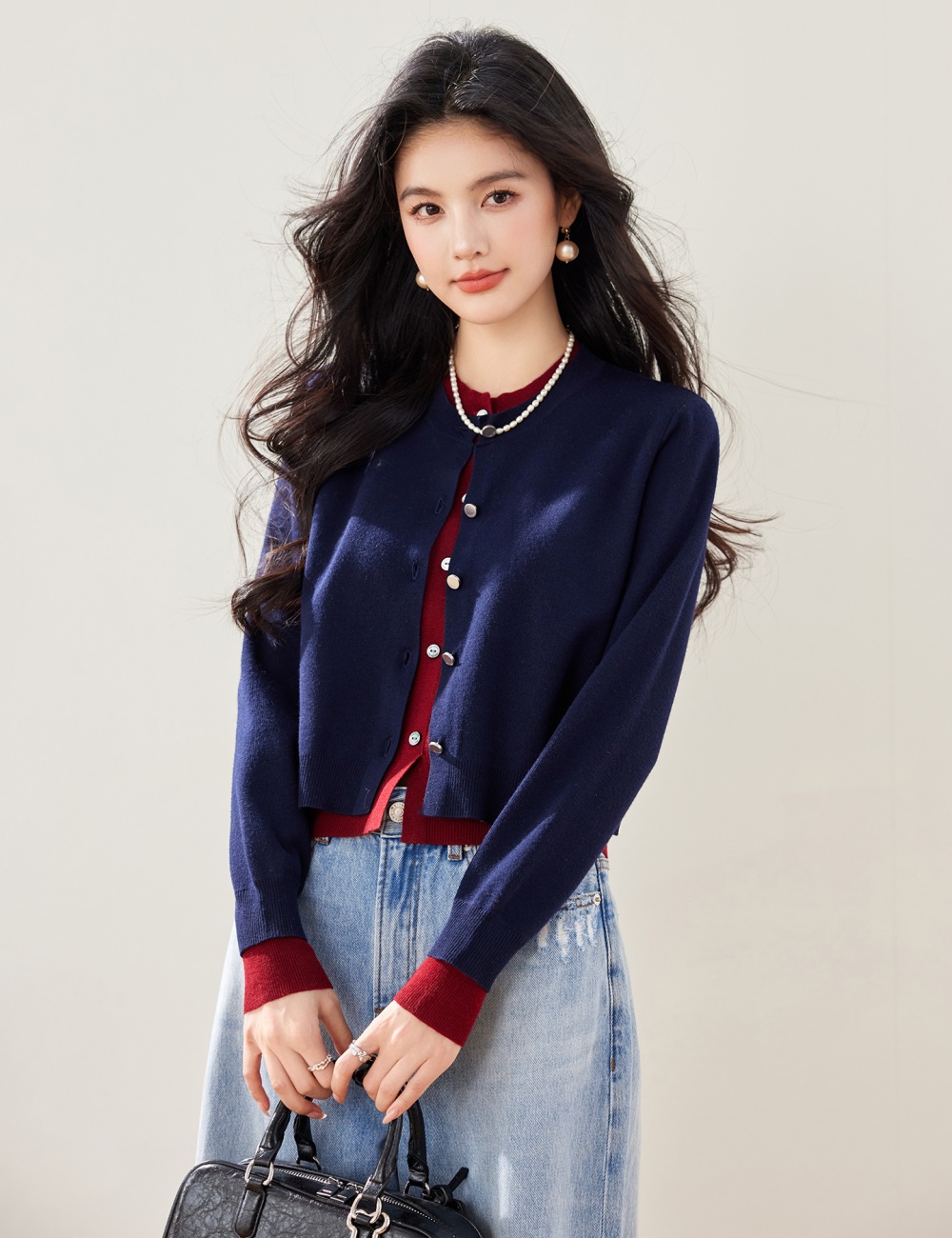 Knitted lazy sweater autumn and winter red tops for women