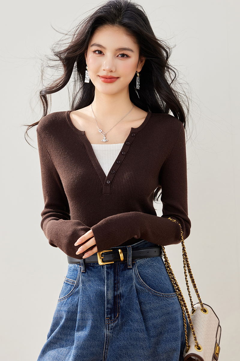 Pseudo-two sweater temperament tops for women