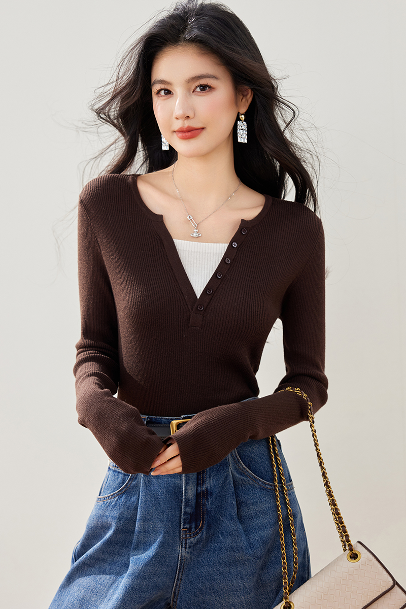 Pseudo-two sweater temperament tops for women