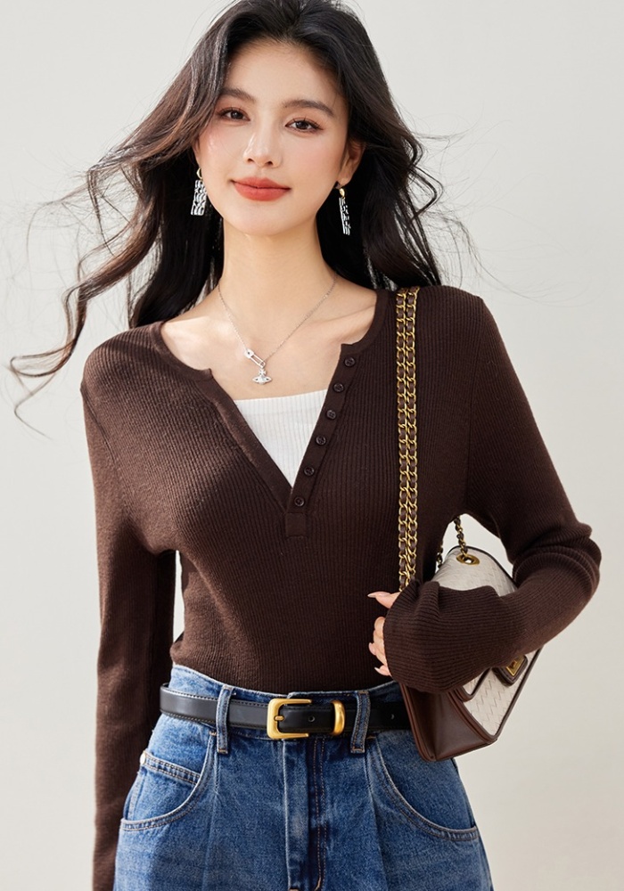Pseudo-two sweater temperament tops for women