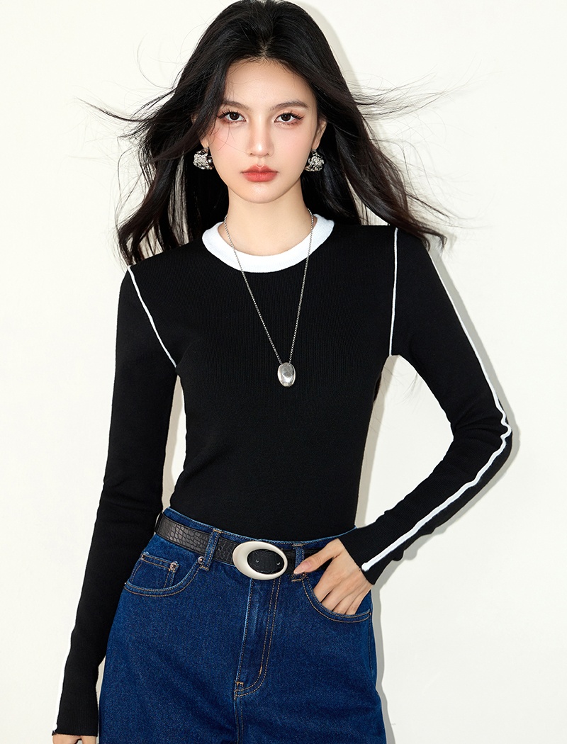France style knitted bottoming shirt niche tops for women