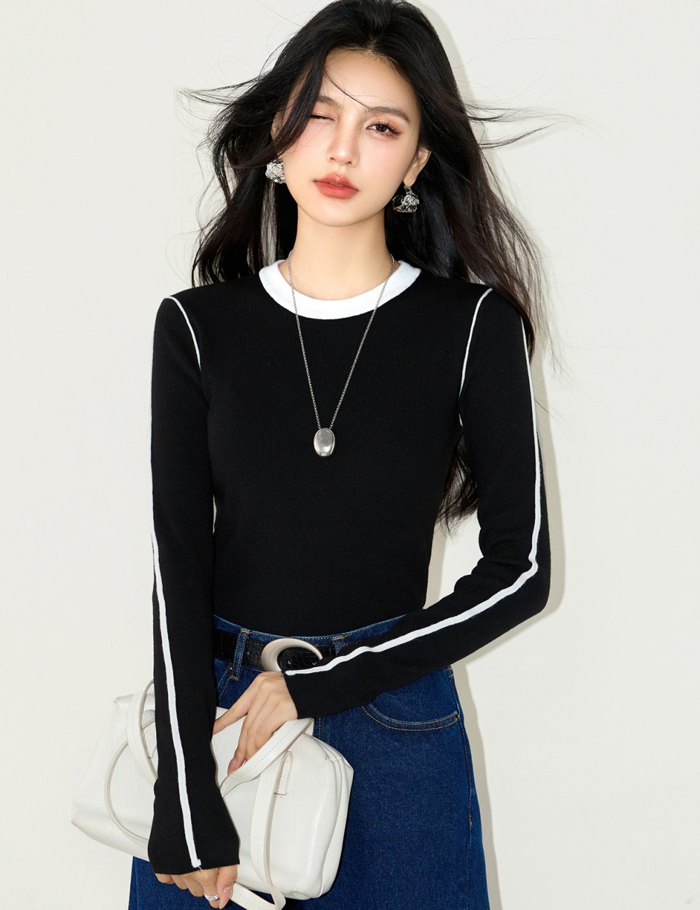 France style knitted bottoming shirt niche tops for women