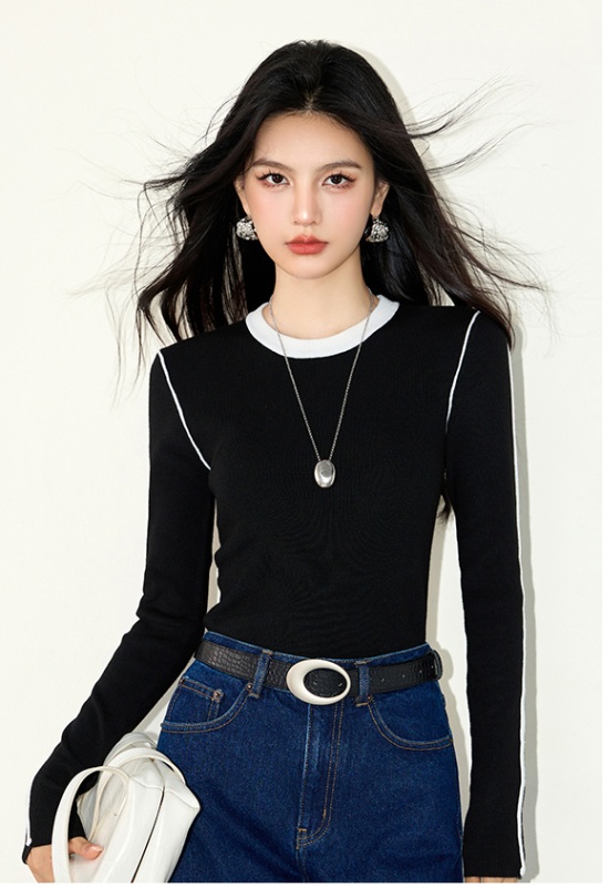 France style knitted bottoming shirt niche tops for women