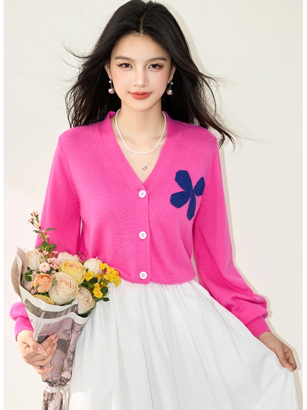 V-neck pink sweater Western style fashion cardigan