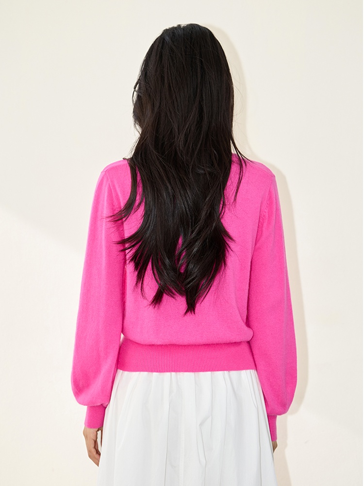 V-neck pink sweater Western style fashion cardigan