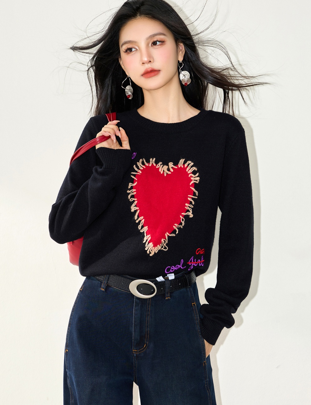 Niche heart tops bottoming sweater for women