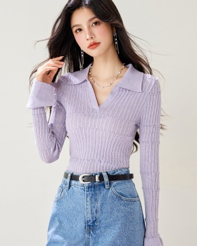 Slim speaker V-neck lapel Korean style tops for women