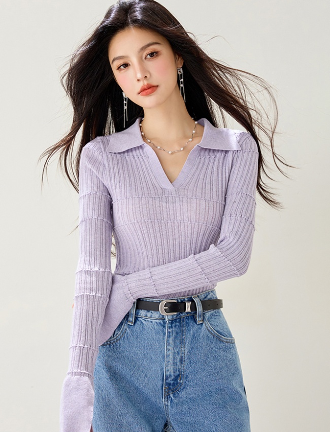 Slim speaker V-neck lapel Korean style tops for women