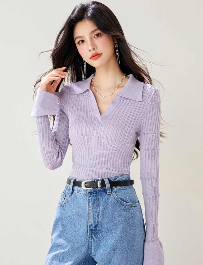 Slim speaker V-neck lapel Korean style tops for women