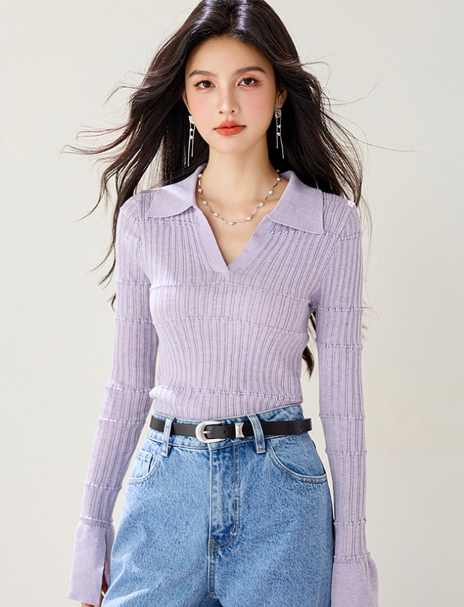 Slim speaker V-neck lapel Korean style tops for women