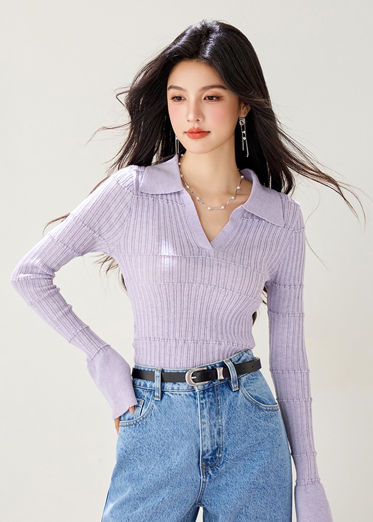 Slim speaker V-neck lapel Korean style tops for women