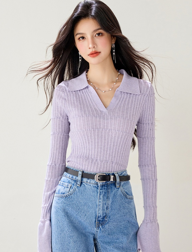 Slim speaker V-neck lapel Korean style tops for women