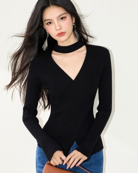 Short black tops autumn slim bottoming shirt for women