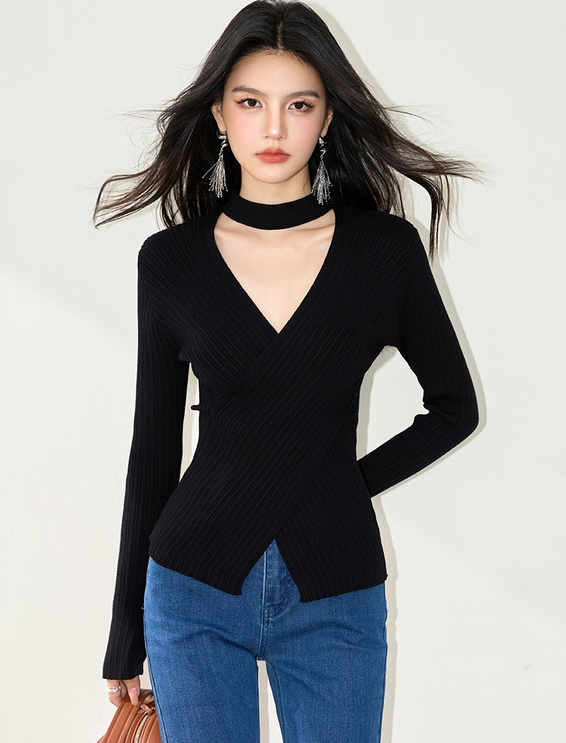 Short black tops autumn slim bottoming shirt for women