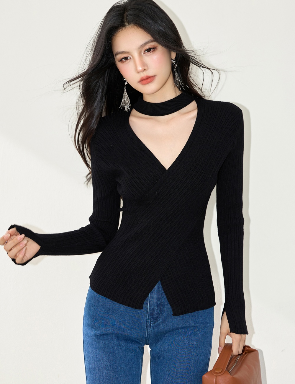 Short black tops autumn slim bottoming shirt for women