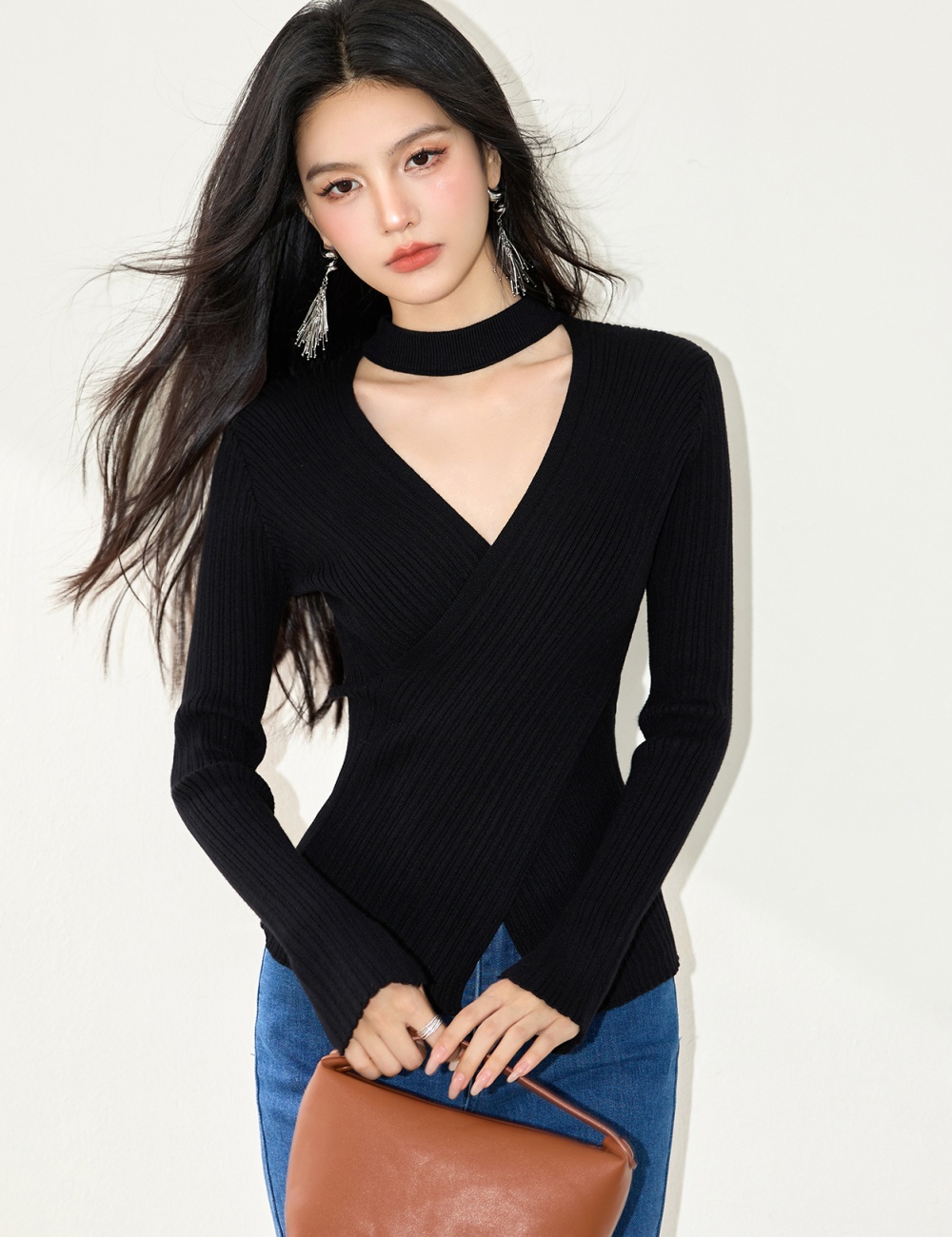Short black tops autumn slim bottoming shirt for women