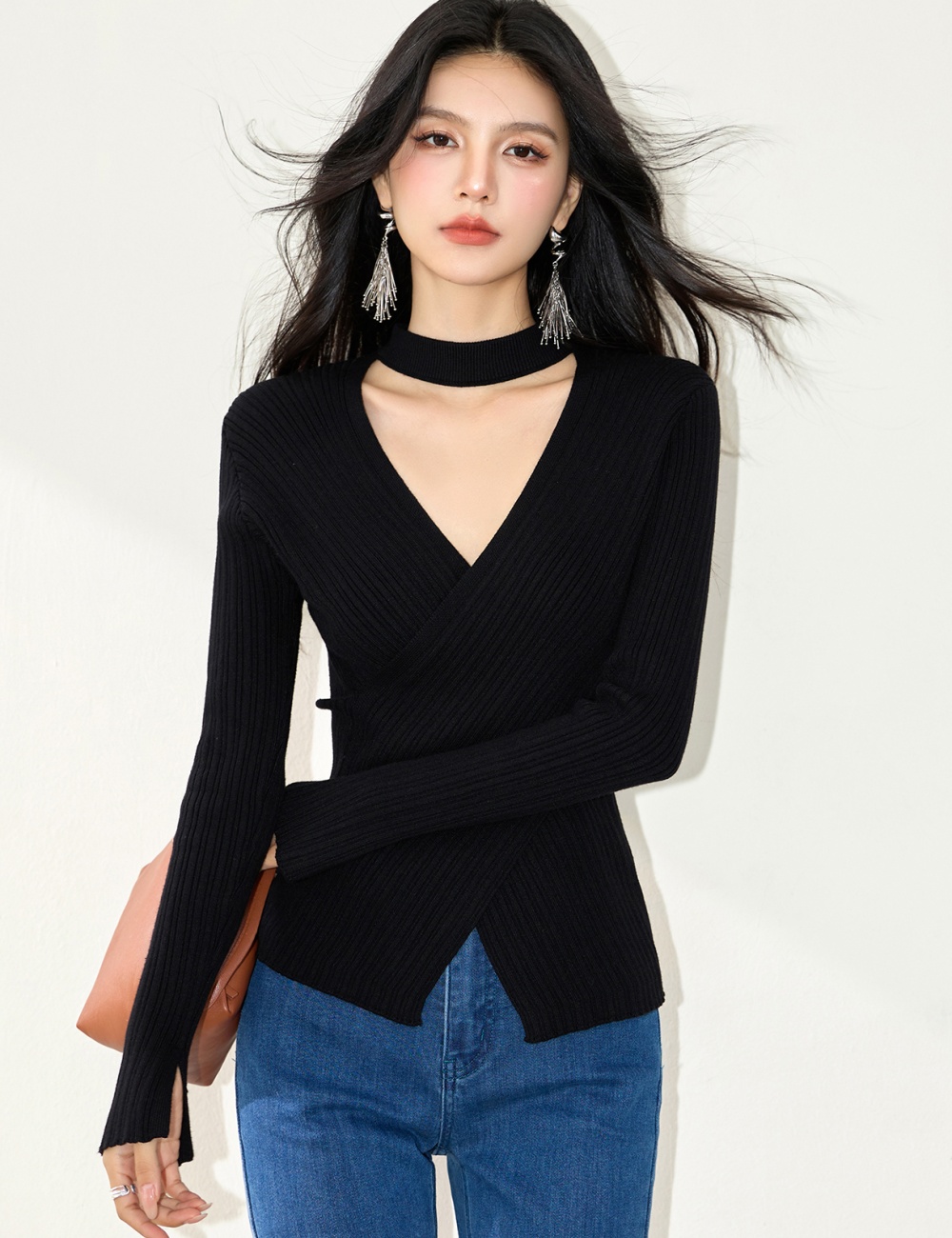 Short black tops autumn slim bottoming shirt for women