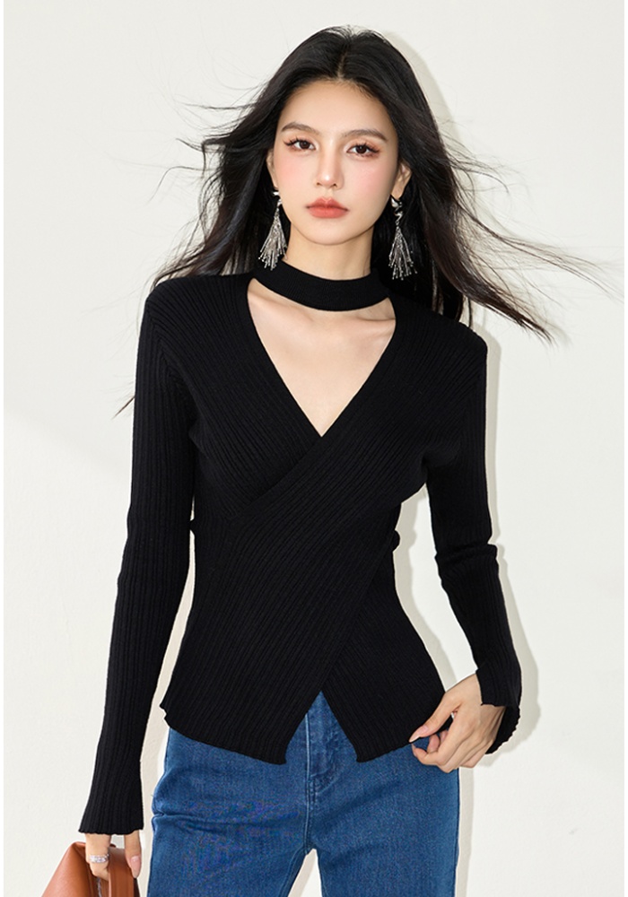 Short black tops autumn slim bottoming shirt for women