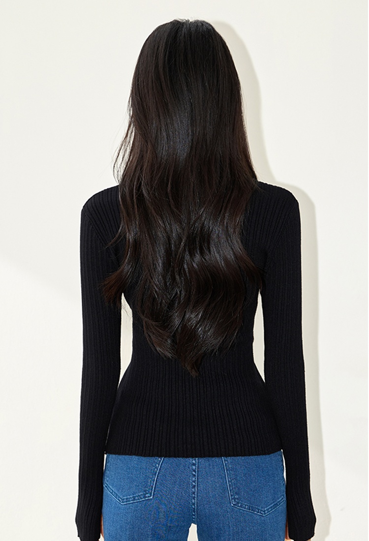Short black tops autumn slim bottoming shirt for women