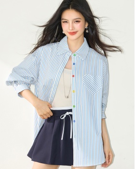 Loose autumn fashion shirt Korean style buckle slim tops
