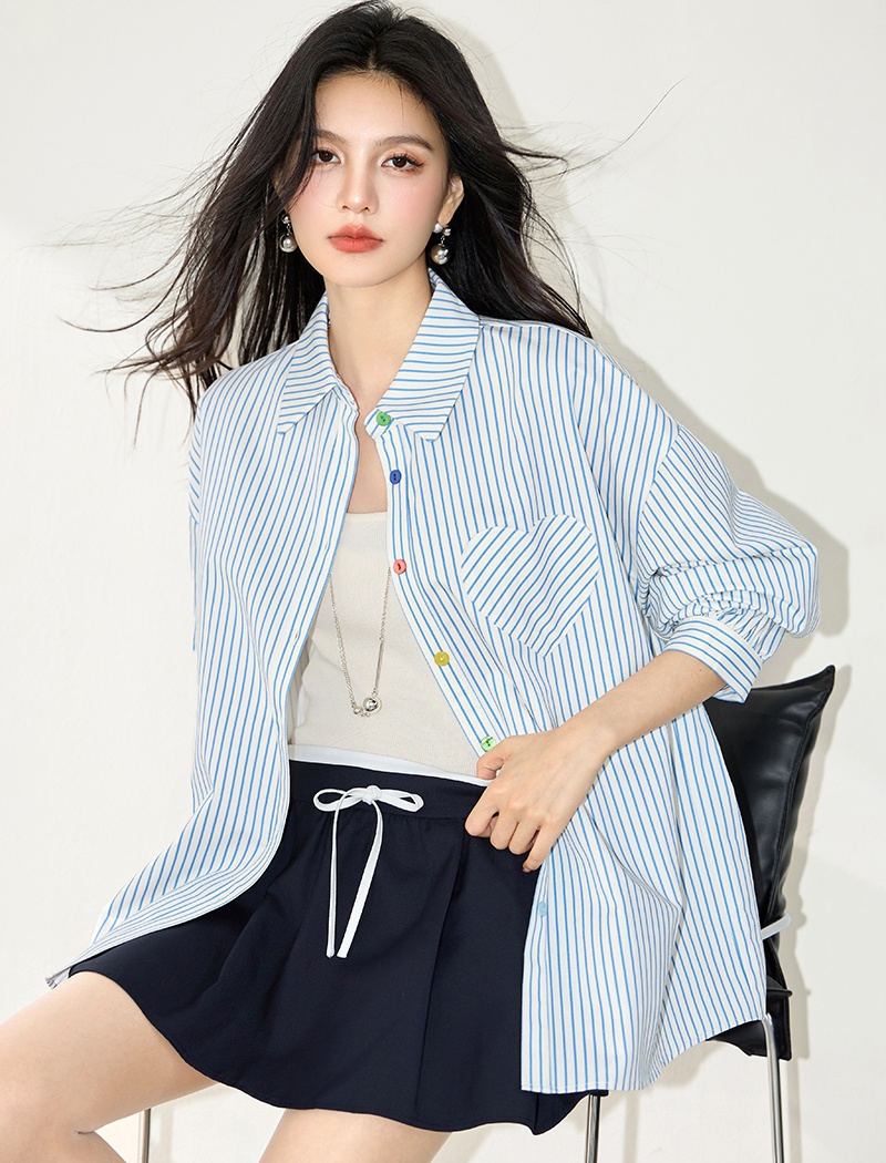 Loose autumn fashion shirt Korean style buckle slim tops