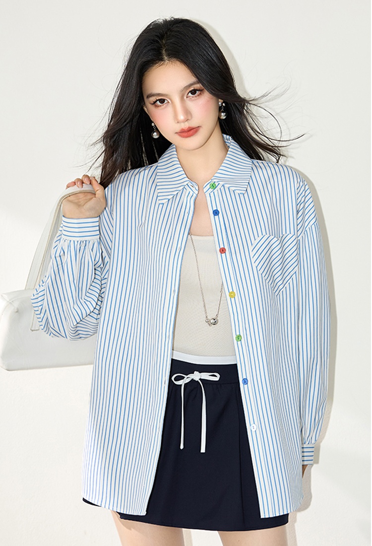 Loose autumn fashion shirt Korean style buckle slim tops