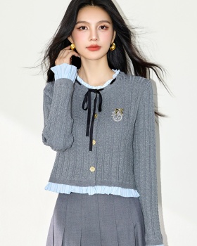 Autumn knitted cardigan gray splice tops for women