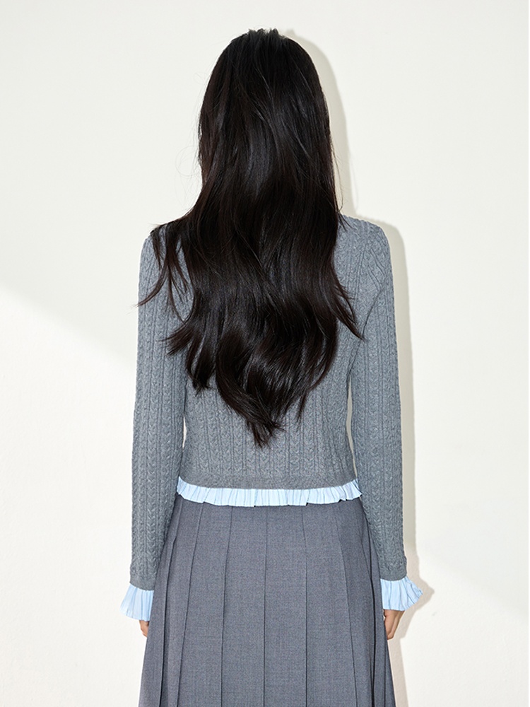 Autumn knitted cardigan gray splice tops for women