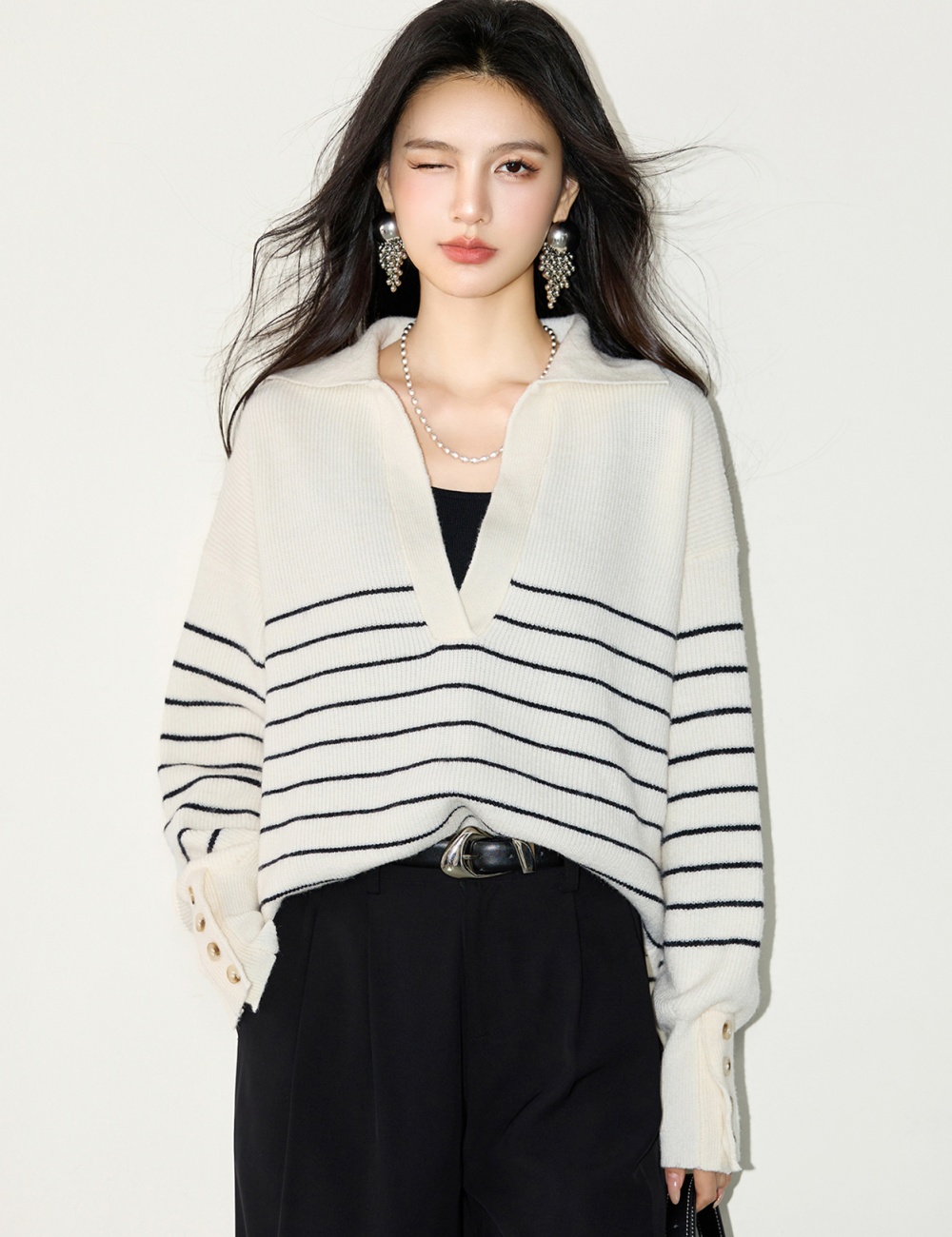 Pullover stripe tops lazy sweater