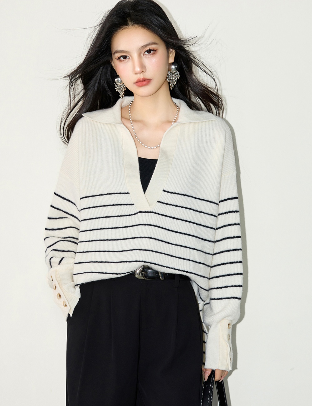 Pullover stripe tops lazy sweater