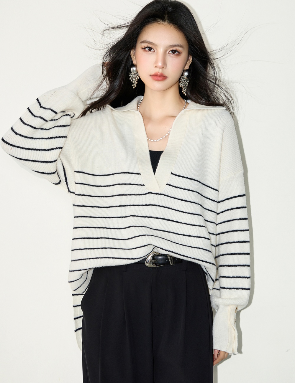 Pullover stripe tops lazy sweater