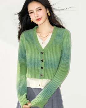 Pseudo-two colors tops temperament lazy sweater for women