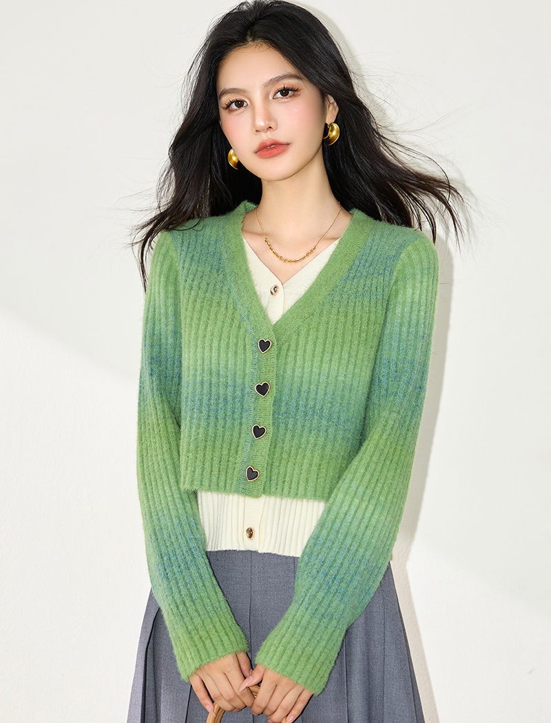 Pseudo-two colors tops temperament lazy sweater for women