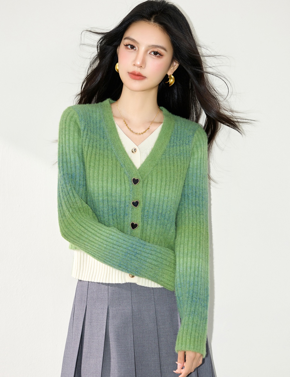 Pseudo-two colors tops temperament lazy sweater for women