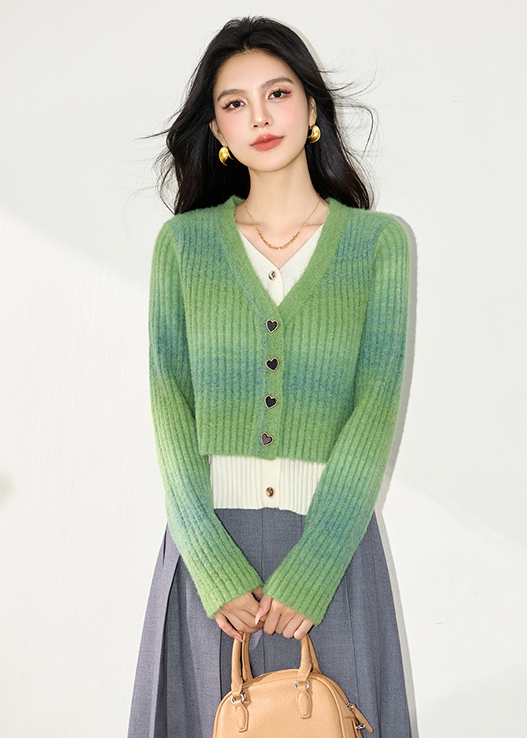 Pseudo-two colors tops temperament lazy sweater for women